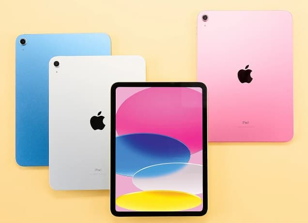 The Apple iPad Generation 10 in various colors.