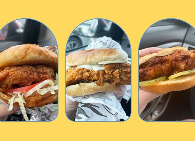 best fast food chicken sandwich: three fast food chicken sandwiches side by side