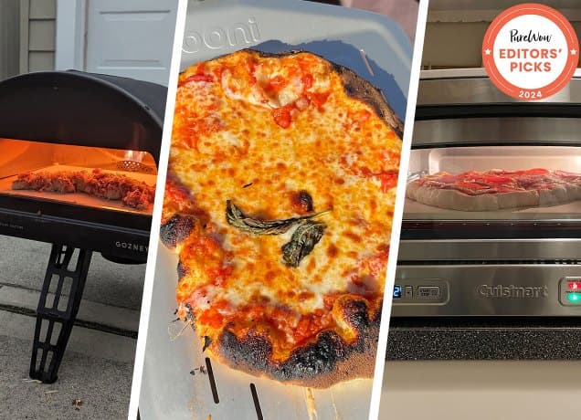 best pizza oven: gozney pizza oven, cooked pizza and a cuisinart pizza oven, side by side