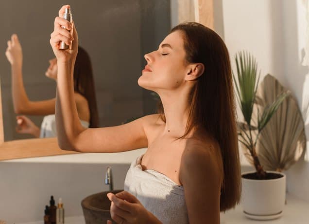 hypochlorous acid a photo of a woman spraying her face