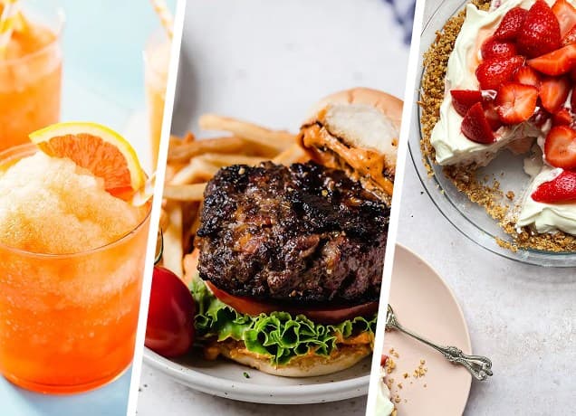 labor day recipes: aperol spritz, burger and strawberry ice cream pie