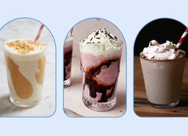 milkshake recipes: do-si-do milkshake, chocolate-covered cherry milkshake and mocha milkshake, side by side