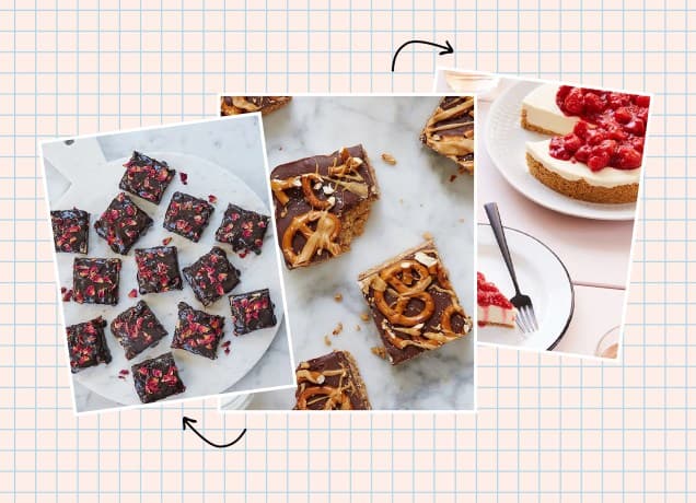 no bake dessert recipes: snapshot of gluten-free brownies, peanut butter pretzel bars and no-bake cheesecake