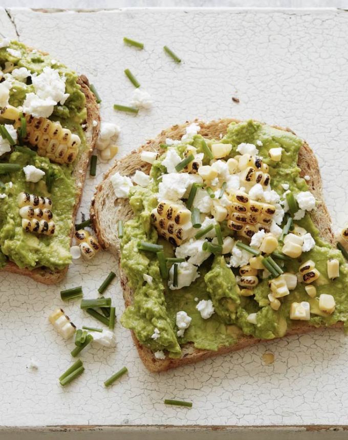 cold dinner recipes: charred corn and goat cheese avocado toast