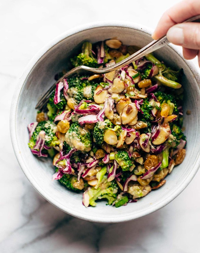 cold dinner recipes: clean broccoli salad with creamy almond dressing