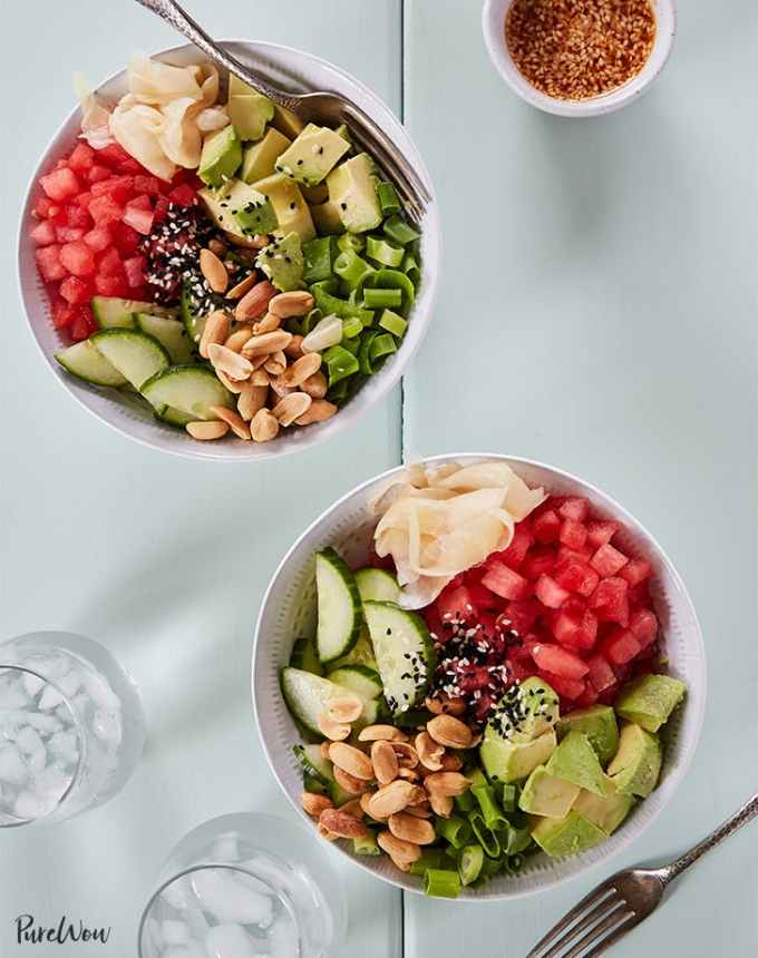 cold dinner recipes: vegetarian watermelon poke bowl