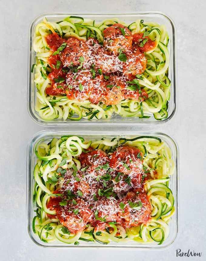 easy dinner recipes: meal prep turkey meatballs and zucchini noodles