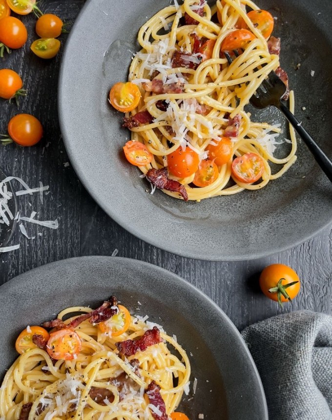 easy dinner recipes: sungold spaghetti carbonara