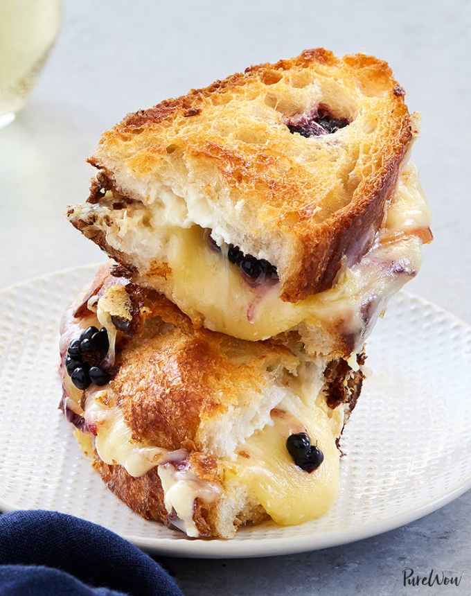 easy lunch ideas: stack of blackberry-peach grilled cheese sandwiches