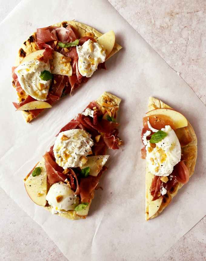 easy lunch ideas: charcuterie board flatbread on parchment