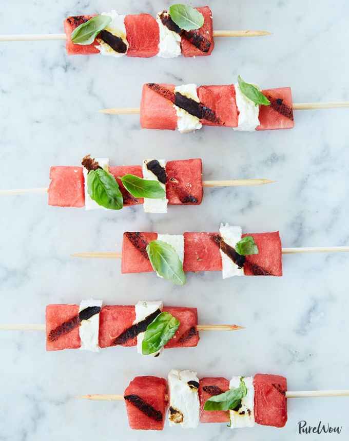 easy lunch ideas: six watermelon-feta skewers with grill marks