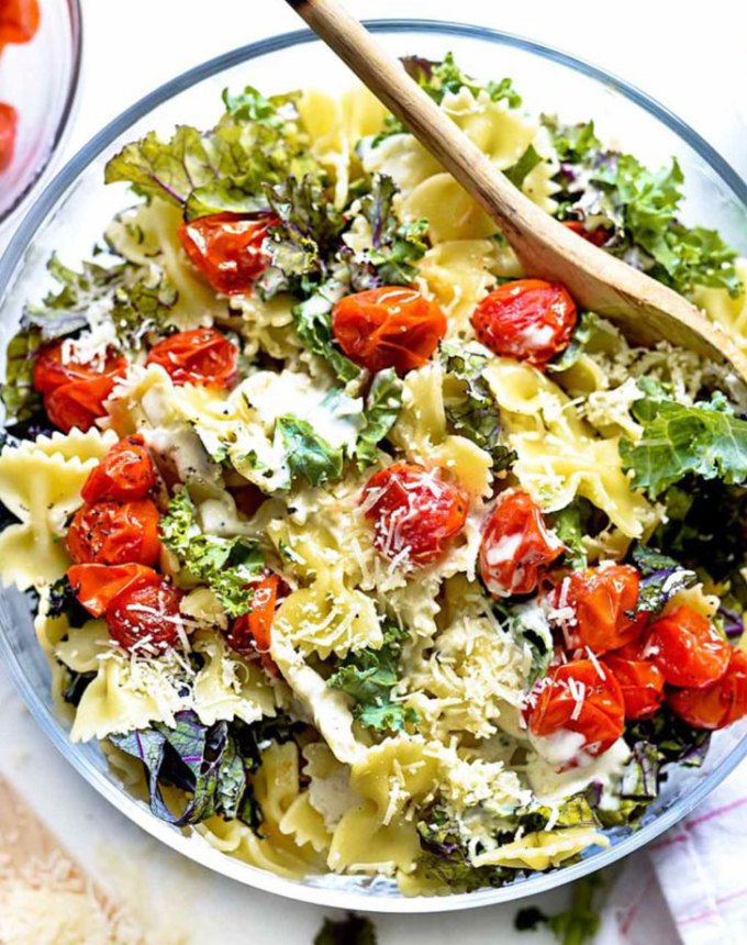 easy summer dinner ideas kale caesar pasta salad