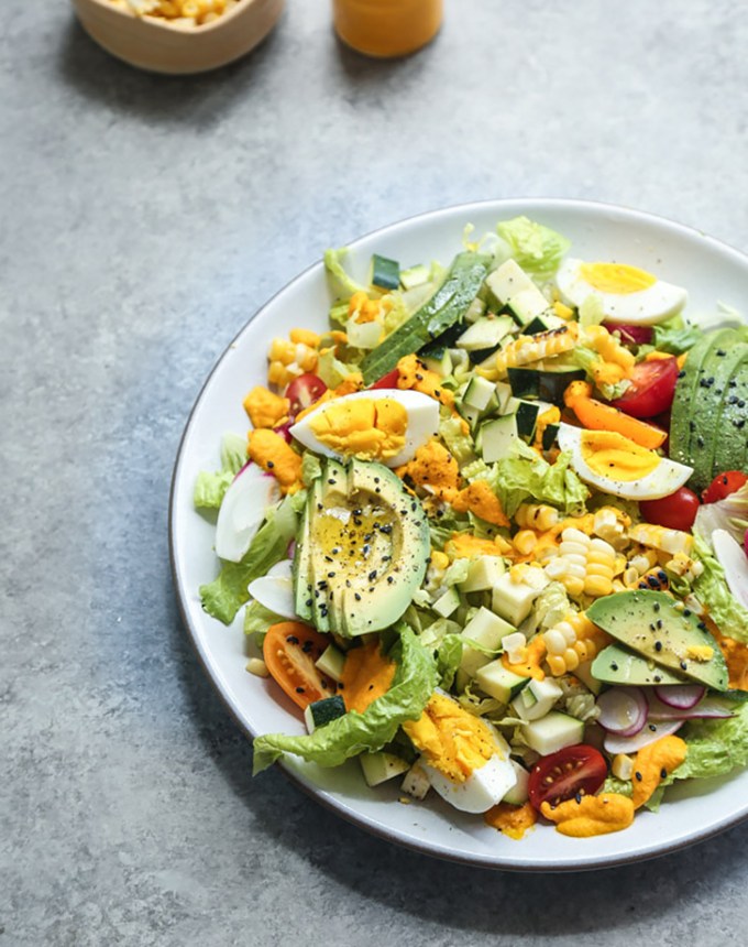 end of summer cobb salad with creamy carrot kimchi dressing recipe1