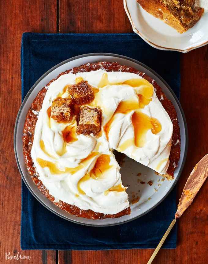 fun things to bake: sticky toffee honeycomb cake with a slice missing