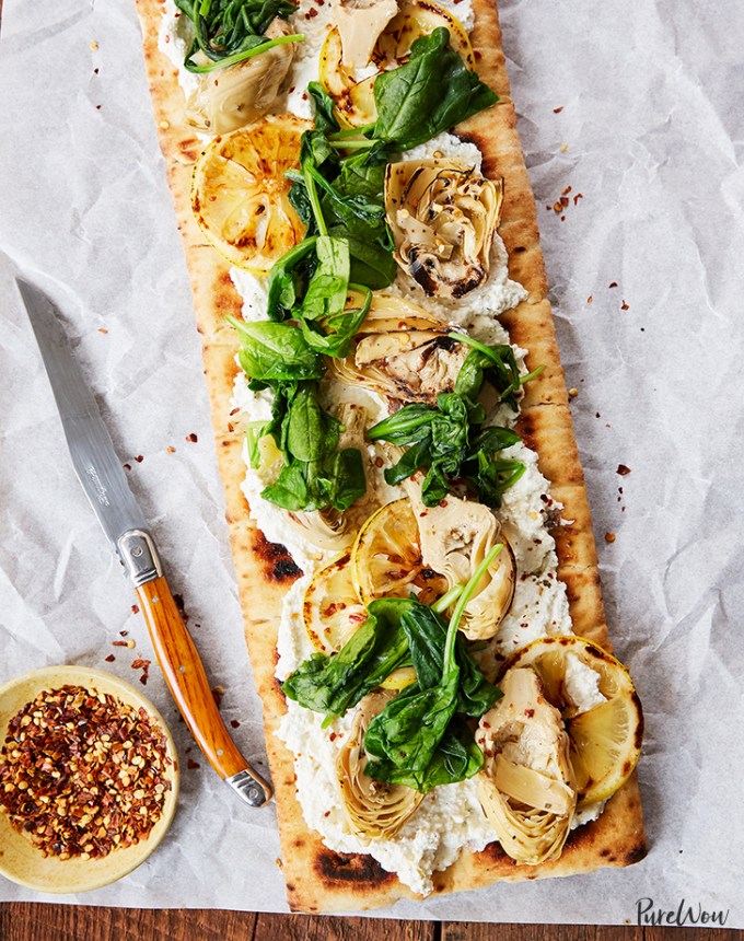 grilled flatbread pizza with artichoke ricotta lemon recipe1