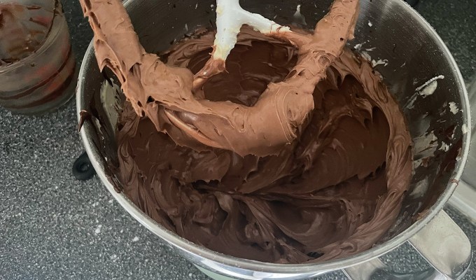 ina garten beatty's chocolate cake review: mixing the frosting