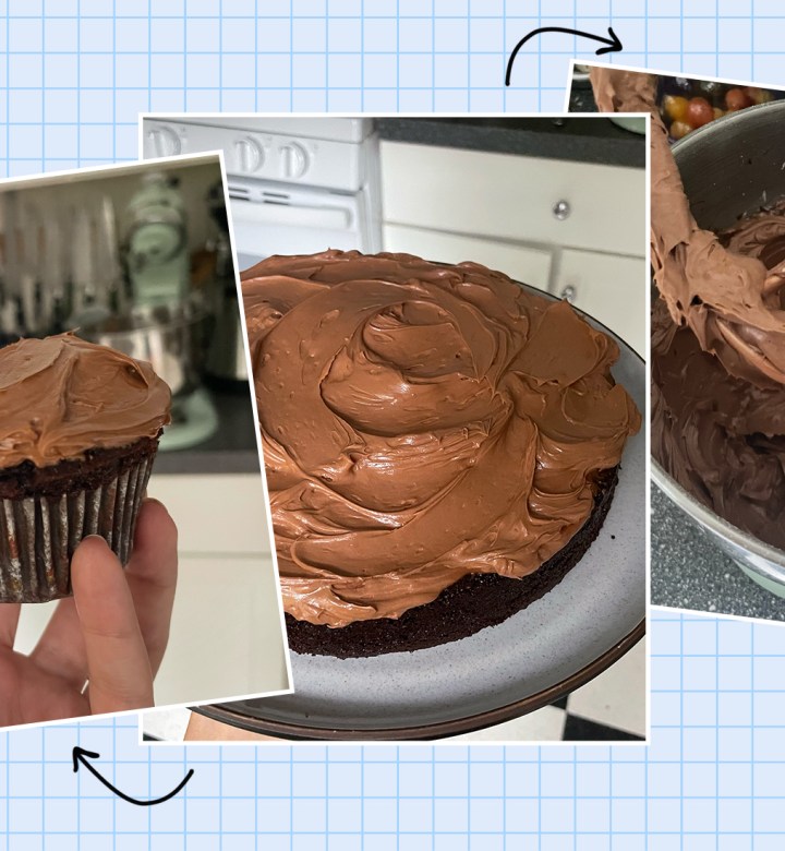 ina garten beatty's chocolate cake review: collage of cake images