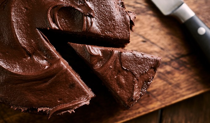 Ina Garten cooking tips: a chocolate cake with a slice out of it