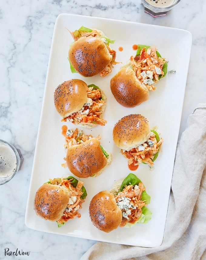 make ahead tailgate foods: 15-minute buffalo chicken sliders