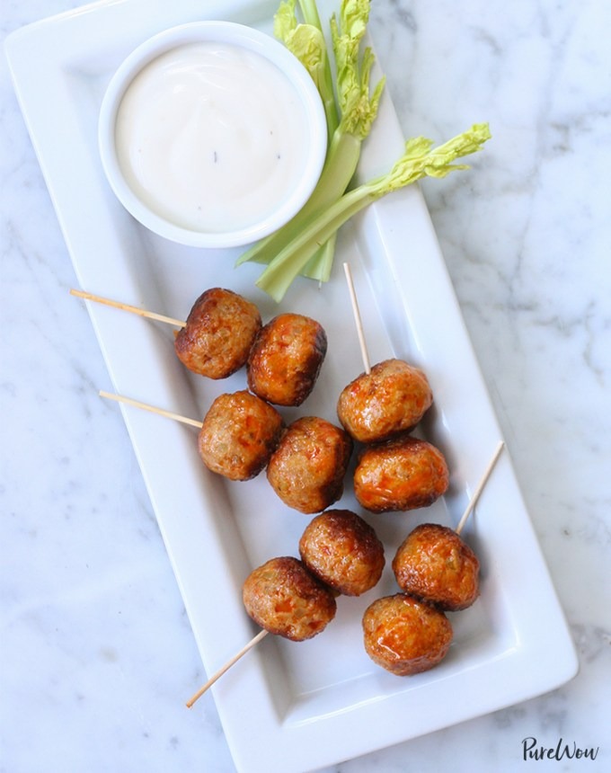 make ahead tailgate foods: buffalo chicken meatballs