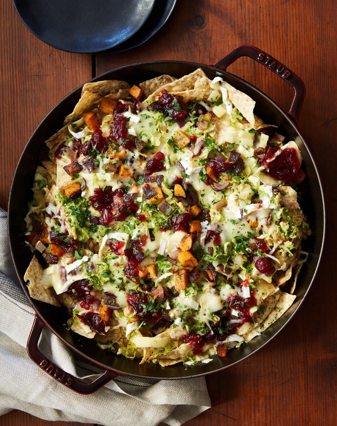 best big-batch recipes: cranberry brie brussels sprouts nachos