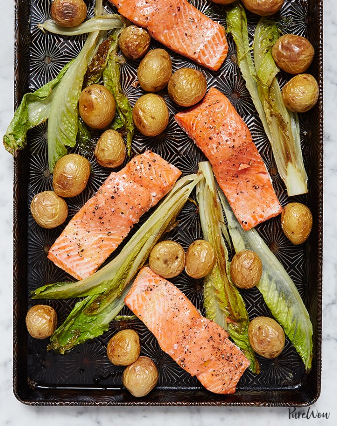 one pan roasted salmon potatoes romaine recipe1