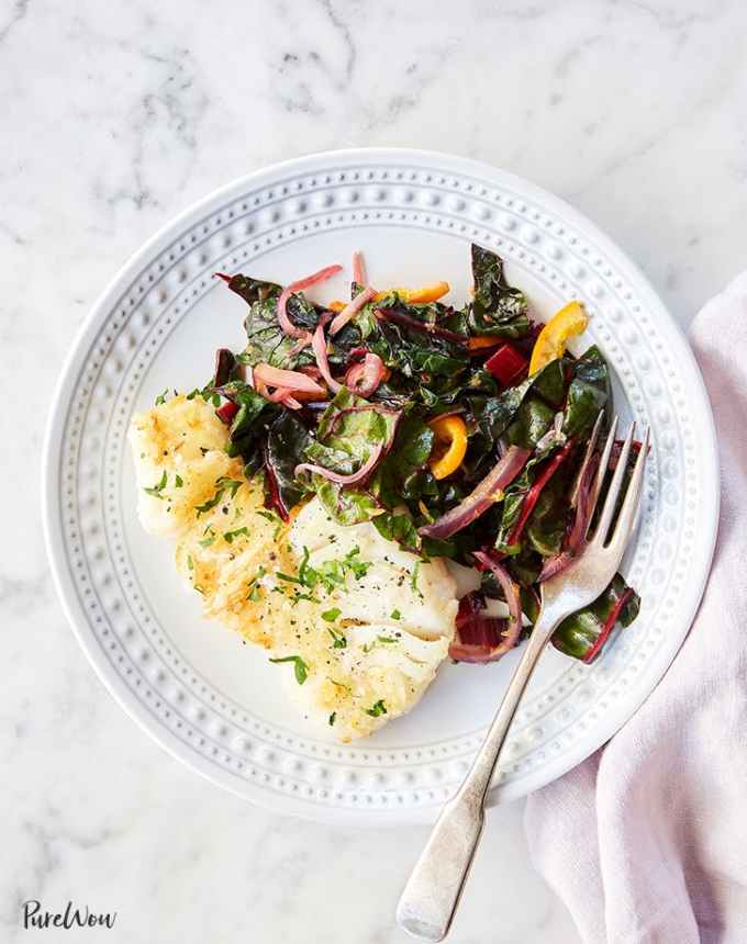 easy dinner recipes: pan-fried cod with orange and swiss chard