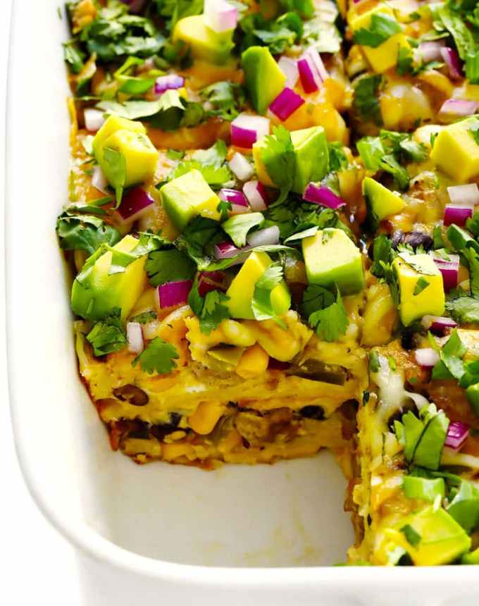 best big-batch recipes: mexican-inspired breakfast casserole topped with avocado