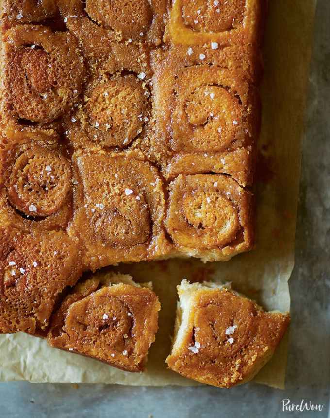 best big-batch recipes: close-up of swedisn cinnamon buns with caramel