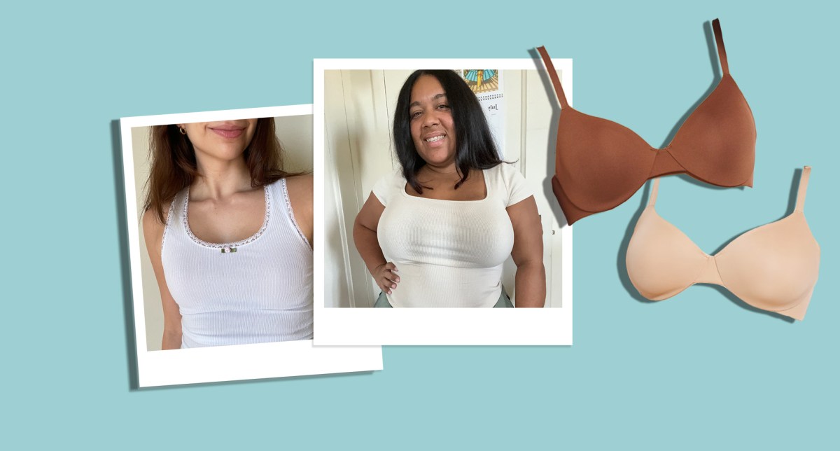 soma-vanishing-unlined-perfect-coverage-bra-review: polaroid images of editors testing the bra