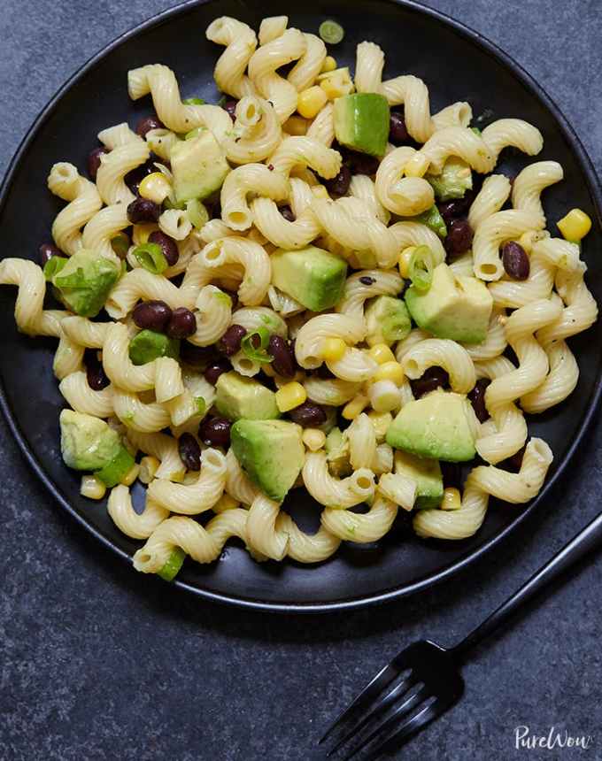 toddler lunch ideas: avocado and black bean pasta salad