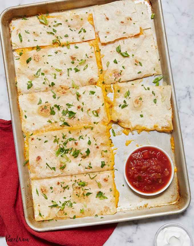 toddler lunch ideas: baking sheet quesadilla