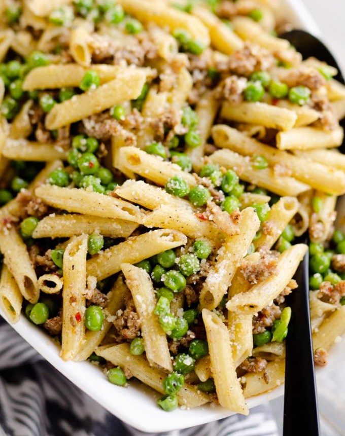 toddler lunch ideas: brown butter sausage penne pasta