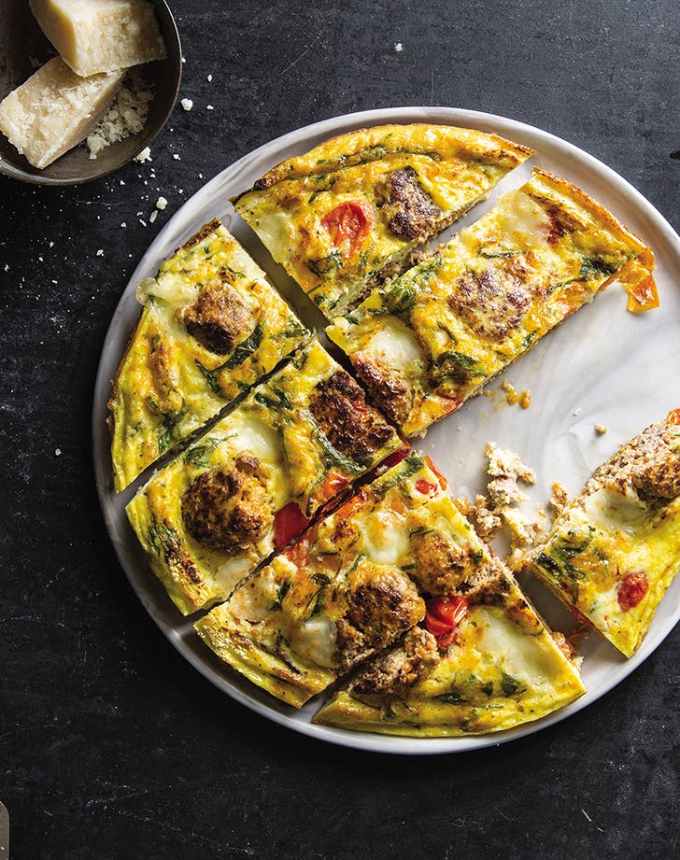 toddler lunch ideas: mozzarella meatball frittata