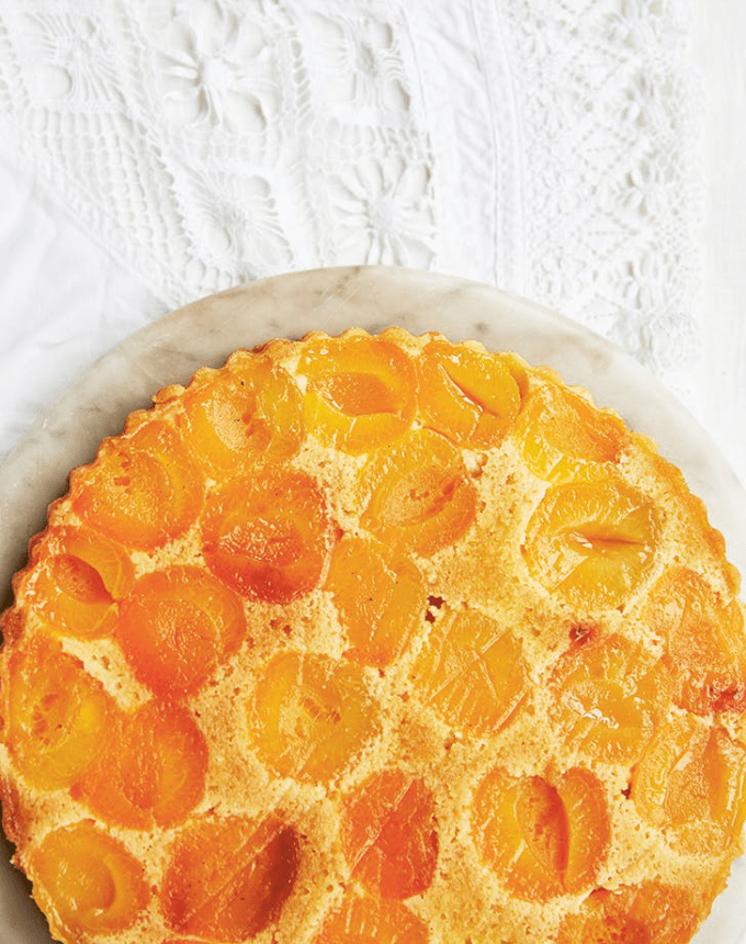 best big-batch recipes: apricot and frangipane cake on a plate