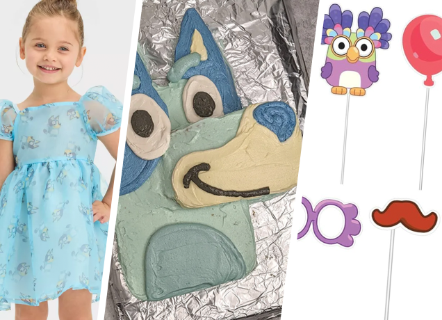 bluey party ideas, from sundress outfits to a bluey cake and decor