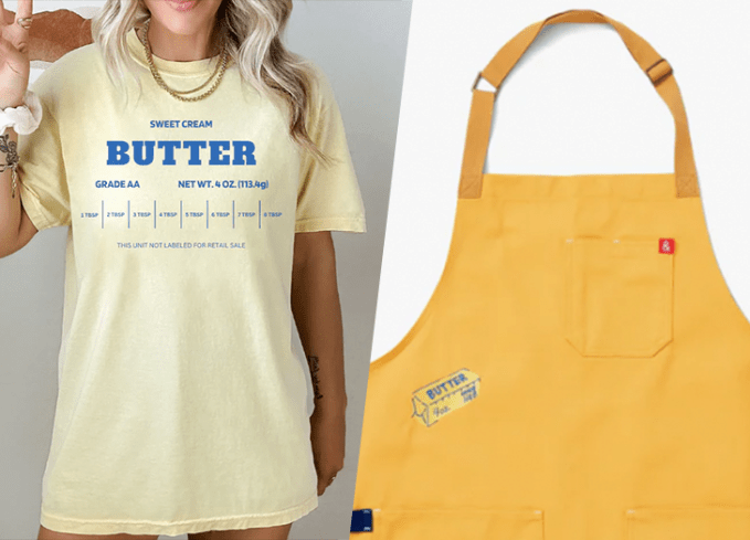 butter clothing, such as a t-shirt and apron