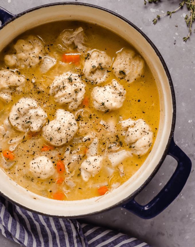 best big-batch recipes: chicken and dumplings in a large pot