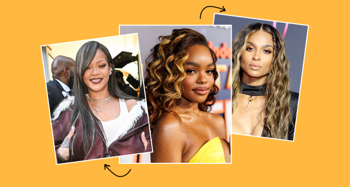 chunky highlights trend a photo collage of rihanna, marsai martin and ciara