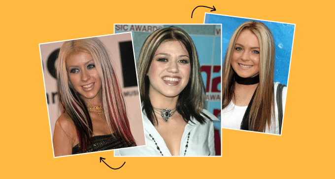 chunky highlights trend a photo collage of christina aguliera, lindsay lohan and kelly clarkson