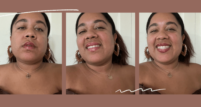 fenty beauty gloss bomb stix a photo of chelsea candelario wearing the brown and purple colors of the collection